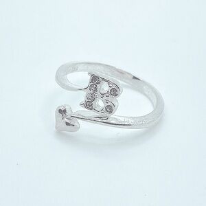 Vtg Sterling CZ Letter B Heart Open Adjustable Bypass Ring Sz 7 / AVON